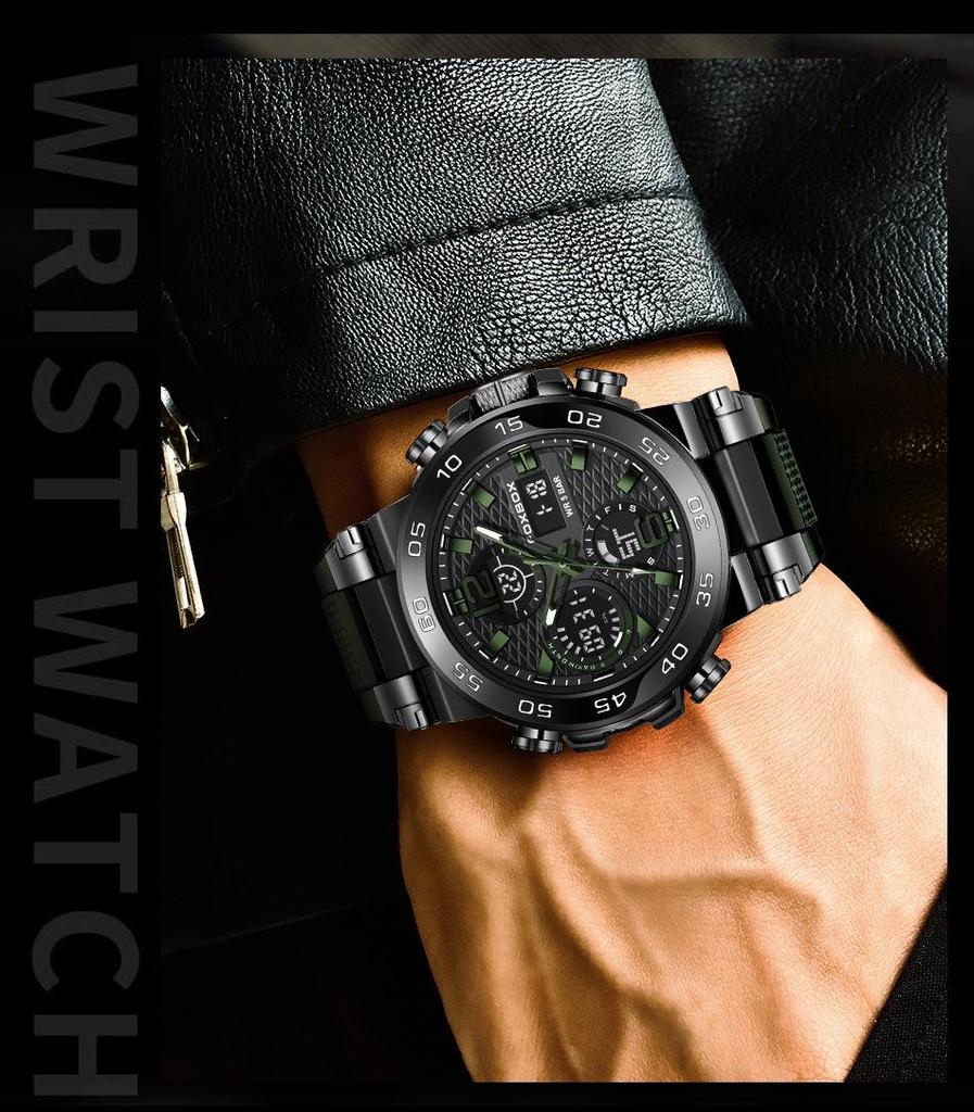 Men's Dual Display Waterproof Silicone Sport Watch with Calendar & Luminous Features