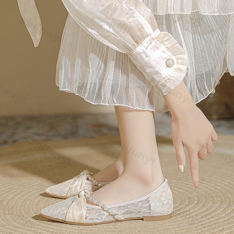 Scarpe Basse da Donna 2026 Estate Nuove Sandali Traspiranti in Rete con Perle Scarpe Basse Mary Jane Scarpe Ricamate di Alta Qualità