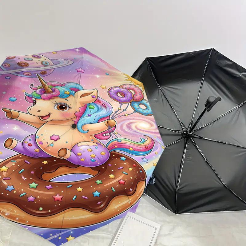 1PC Unicorn Donut Umbrella-8-Rib Reinforced, Automatic Open, Lightweight & Durable, Fashion Accessory for Outdoor, H0338