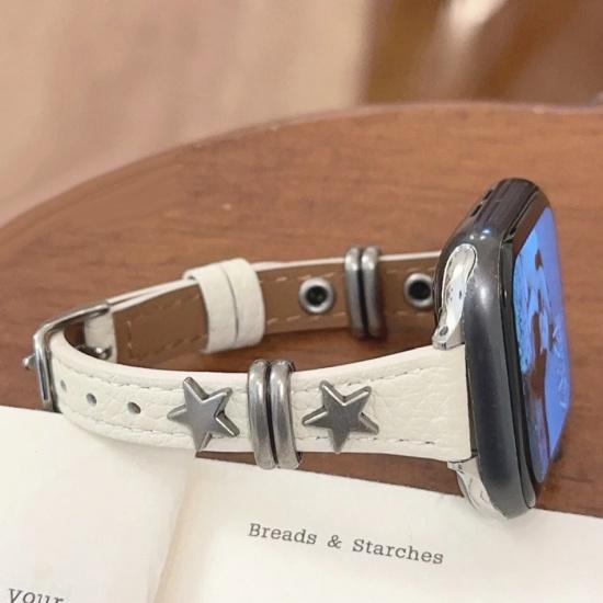Star Rivet Lychee Leather Bracelet For Apple Watch Band S11/10/9/8/7/6/Ultra iWatch Strap 49/46/45/44/42/41/40/38mm Slim Stylish
