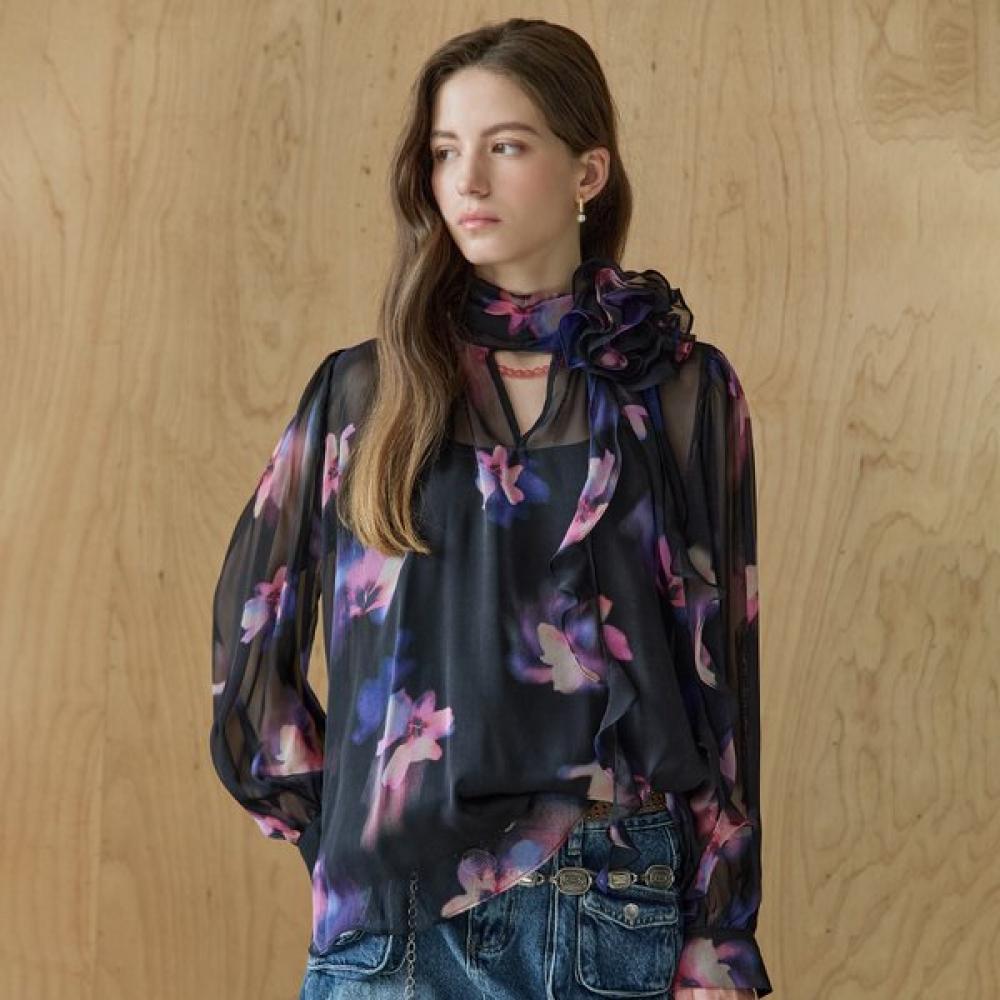 

Maxza High Neck Chiffon Blouse With Flower Corsage Ze05qb013nh blacks/FREE