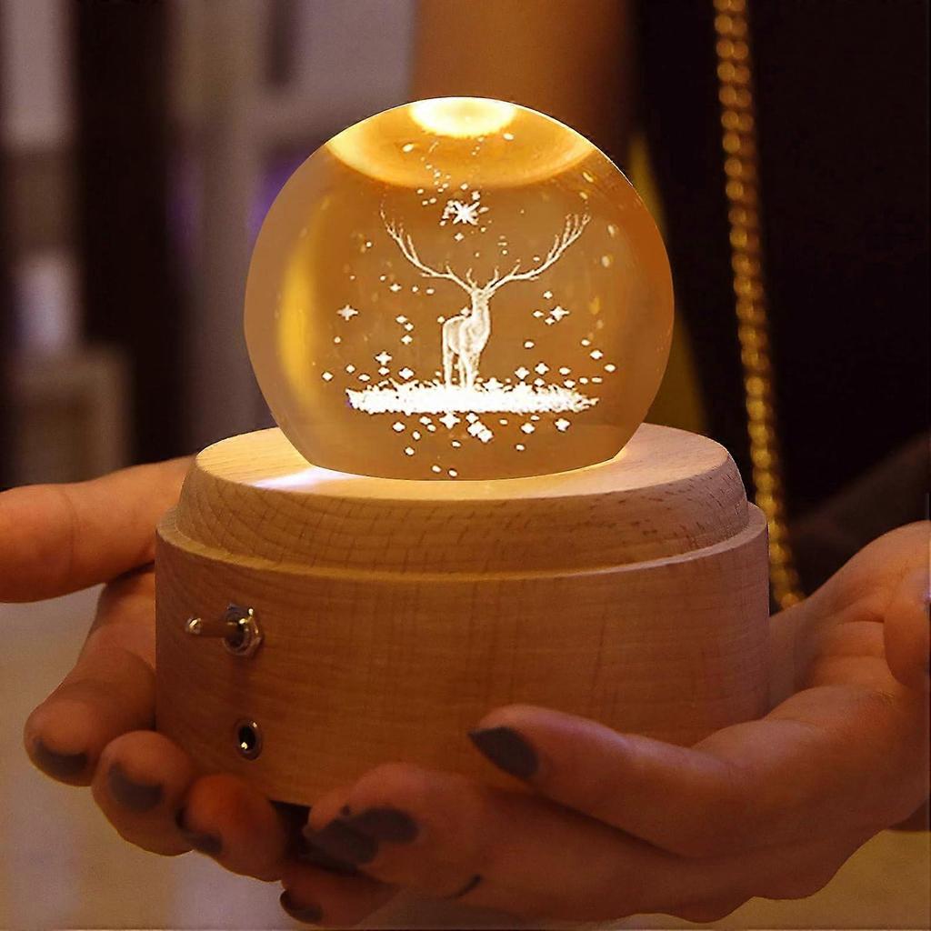 Crystal Ball Music Box, 360° Rotating, Wooden Base, Glow At Night With Projection, Birthday Party Valentine'S Day Christmas Mother'S Day-milu