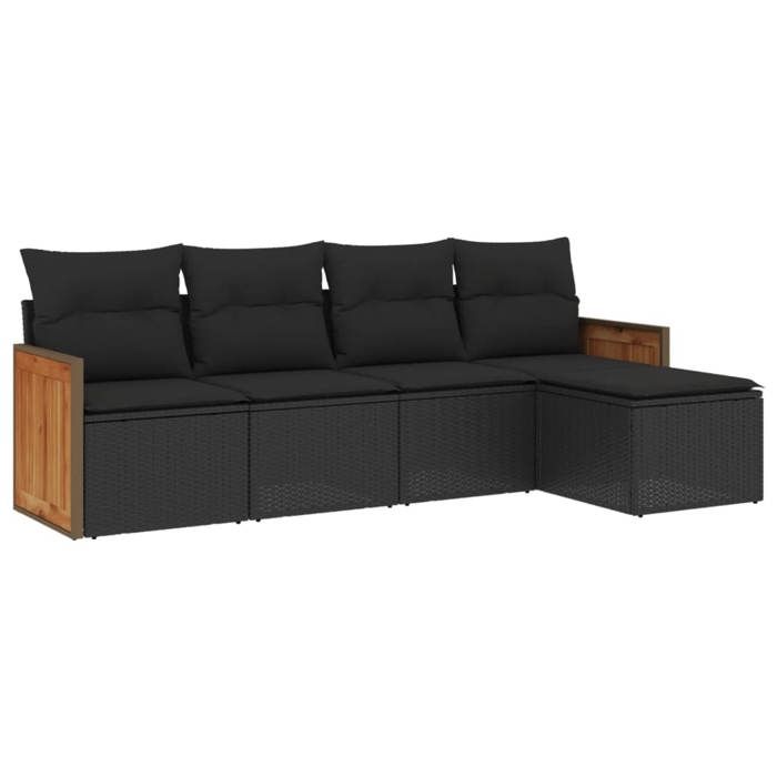 VidaXL Salon de Jardin avec Coussins 5 pcs, Canapés de Terrasse, Ensemble de Meubles de Patio, Mobilier d'Extérieur, Noir 3227595