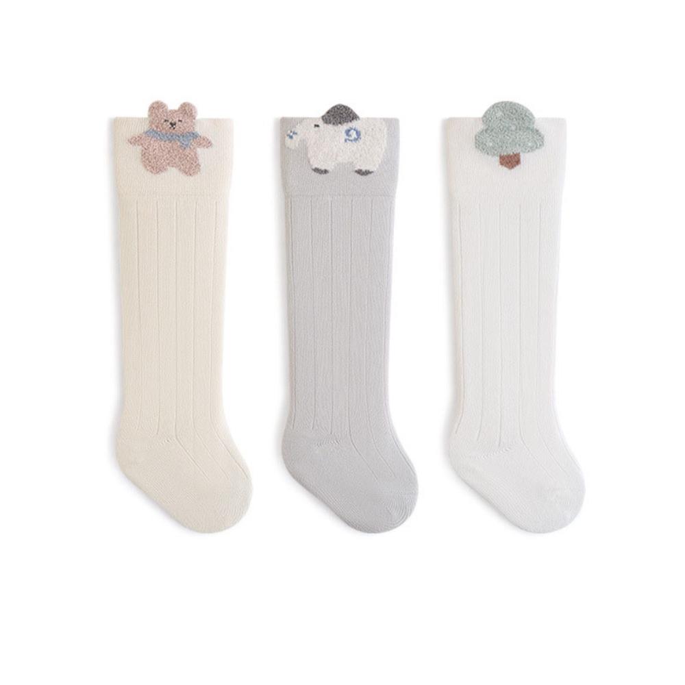 3Pairs Long Tube Infant Cotton Stockings Cotton Cartoon Above Knee Socks Calf Socks Baby  Girls