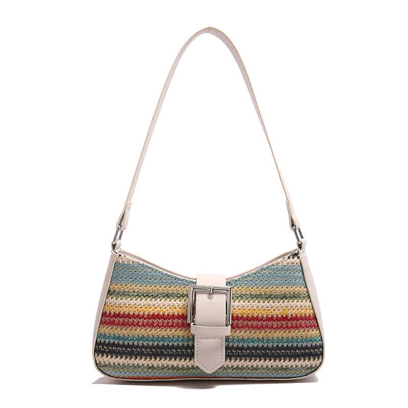 Woven Colored Stripes Splicing Women's Fashion New Contrasting Colors Trend Casual Simple Mori Underarm Shoulder Women's Bag