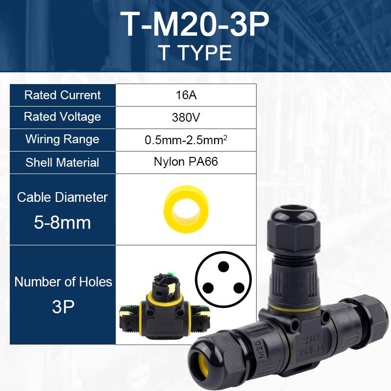 IP68 T Shape Outdoor Waterproof Connector 2/3Pin Wire Connectors Quick Push-in Terminals Connect  Electric Junction Box