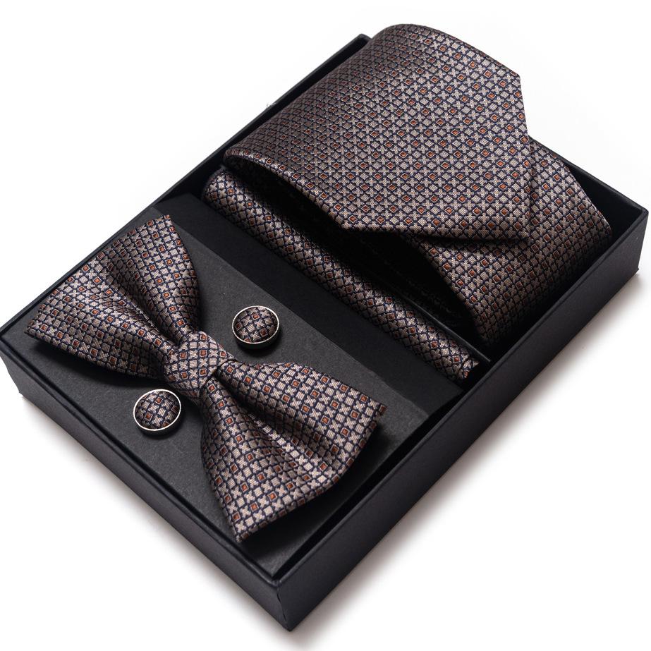 Men'S Business Dress Party Tie Gift Box Fashion Tie Square Scarf Combination Set Tie Bow Tie Set