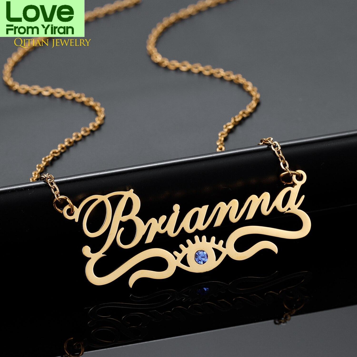 

Personalized Evil Eye Name Necklaces Custom Blue Eyes Names Chain Stainless Steel Nameplate Jewelry Christmas Gift For Women