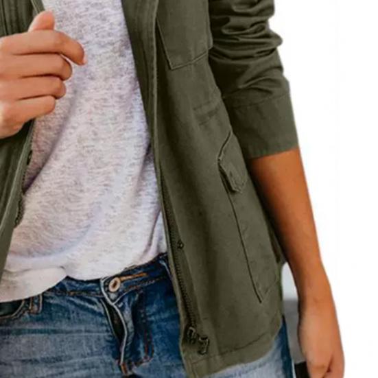 Versatile Women Jacket Solid Color Long Sleeve Lapel Coat Boyfriend Style Outerwear with Multiple Pockets