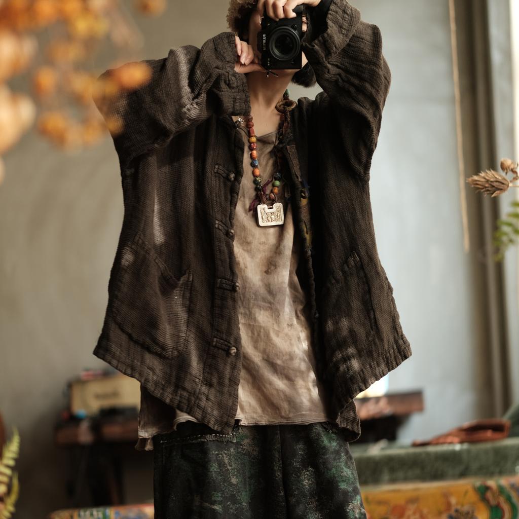 Johnature Women Vintage Shirts Tops Stand Long Sleeve Patchwork High Quality Thick Button Shirts