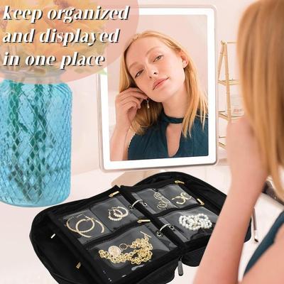 Transparent PVC Zipper Jewelry Travel Organizer with Velvet Interior Multi-Layer Folding Design for Necklaces Earrings Rings