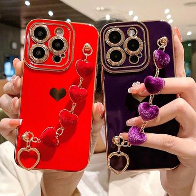 Luxury Soft Love Heart Bracelet Phone Case For iPhone 11 12 13 14 15 16 Pro Max XS X XR 7 8 Plus SE 2020 2022 Lint Bumper Back Cover