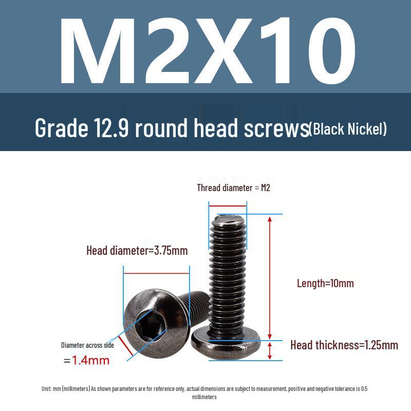 Yigu 12.9 High-Strength Black Nickel Hex Socket Machine Pan Head Screws M2/M2.5