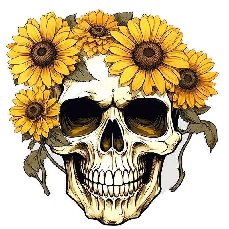 Pegatina de coche con diseño de calavera y girasol para decoración de carrocería y ventana de moto