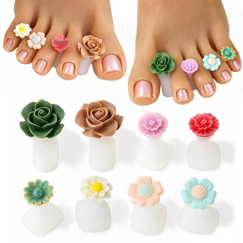 8-Piece Japanese & Korean Daisy Silicone Toe Separators for Nail Art