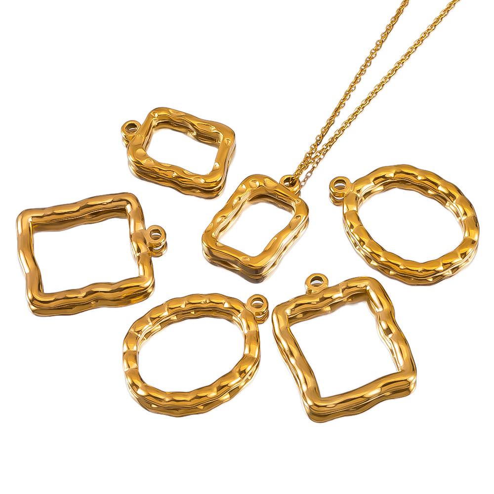 2pcs Geometric Figure Hollow Ring Stainless Steel Charm Pendant Minimalist Style For DIY Necklace Earrings Accessories Materials