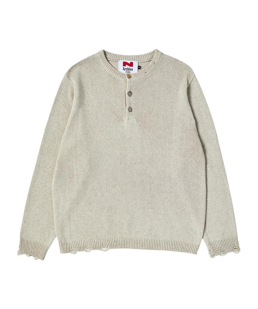 BEYOND CLOSET [Collection Line] Linen Blended Vintage Garment Henley Neck Knit Ivory