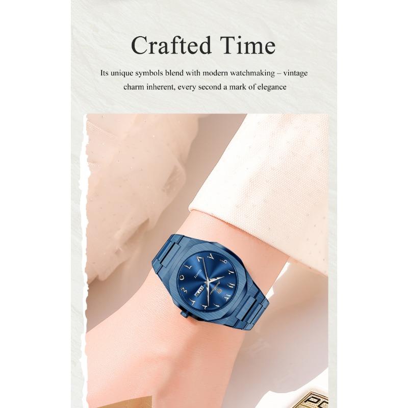 POEDAGAR Elegant Woman Clock Date Week Waterproof Casual Ladies Wristwatch Quartz Stainless Steel Fashion Watches