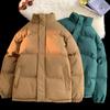 Unisex Minimalist Cotton Puffer Jacket - Stand Collar, Solid Color, Trendy Korean Style, Versatile and Warm for Winter.