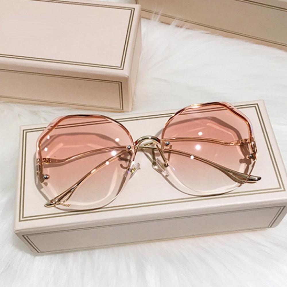 Luxus Runde Gradienten Sonnenbrille Frauen Metall Gebogene Tempel Brillen Ozean Randlose Mode Sonnenbrille Damen UV400