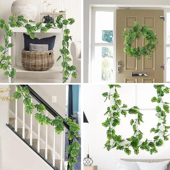 Yousheng Artificial Monstera Leaf Garland UV Resistant Faux Greenery Rattan Indoor Outdoor Home Garden Porch Patio Hanging Tropical Palm Leaves Ivy