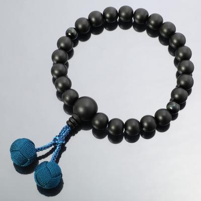 Nenjudo Hergestellt in Japan Herren Gebetsperlen aus Ebenholz mit blauem Tigerauge, Handgefertigt mit Brahma-Quaste [Quastenfarbe: [Eisenmarine] [Rosenkranztasche]