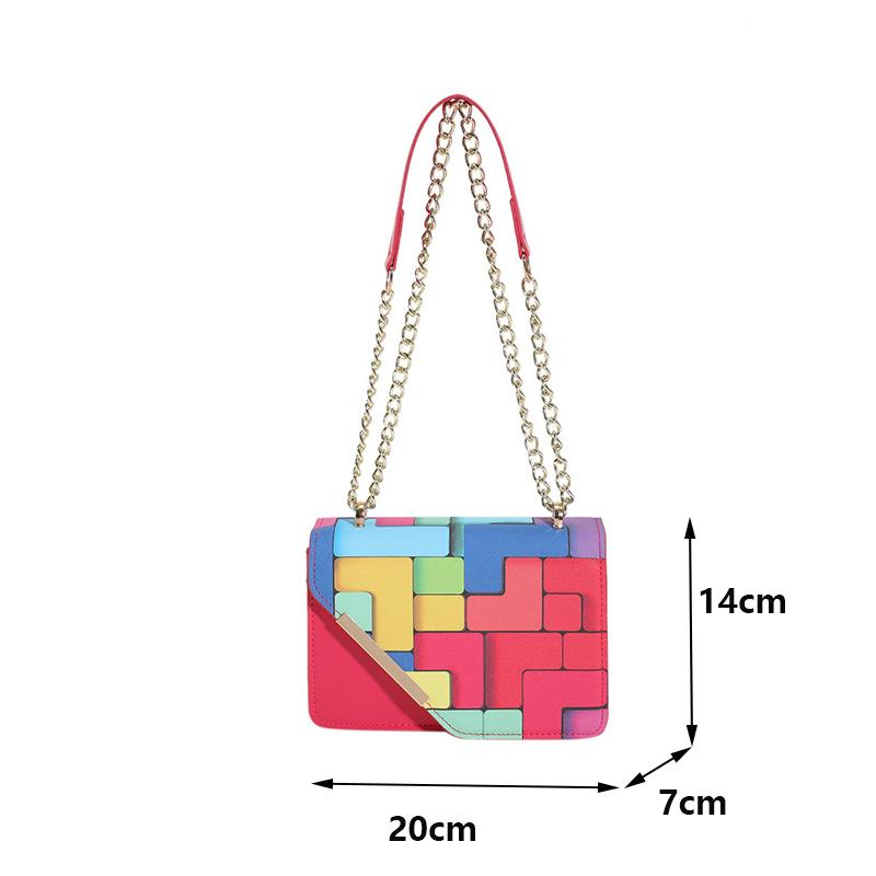 Women PU Leather Small Square Flap Sling Shoulder Bag Summer Contrast Color All-match Chain Crossbody Bag KTY