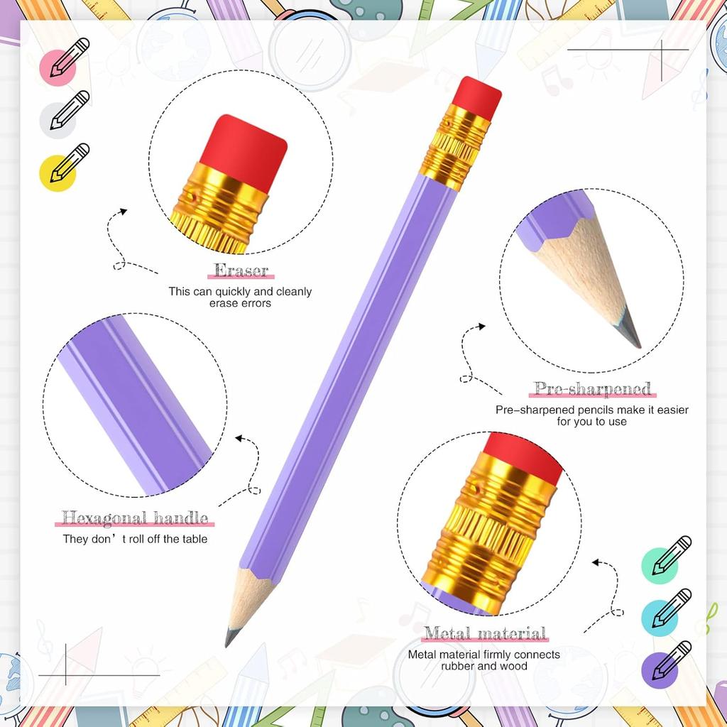 Zonon 48 Pieces Golf Pencils Mini Half Pencils with Eraser Short with Erasers Bulk Small for Kids HB Wedding Bridal School Office Writing Drawing