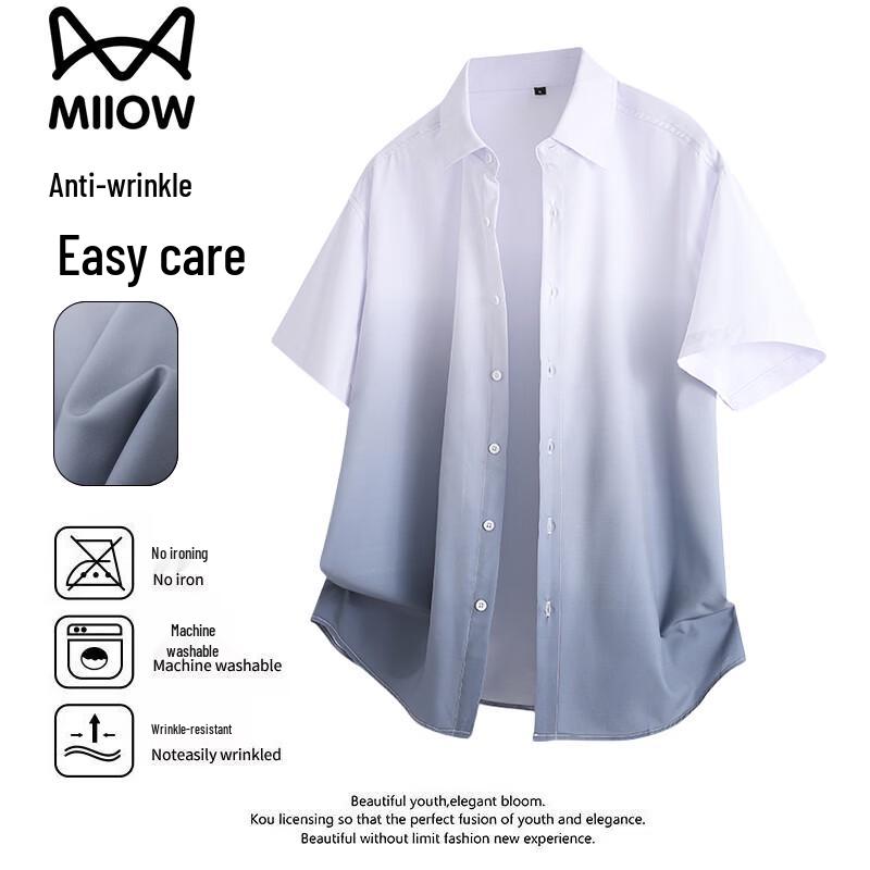 MiiOW Men s Gradient Casual Short-Sleeve Shirt 2XL