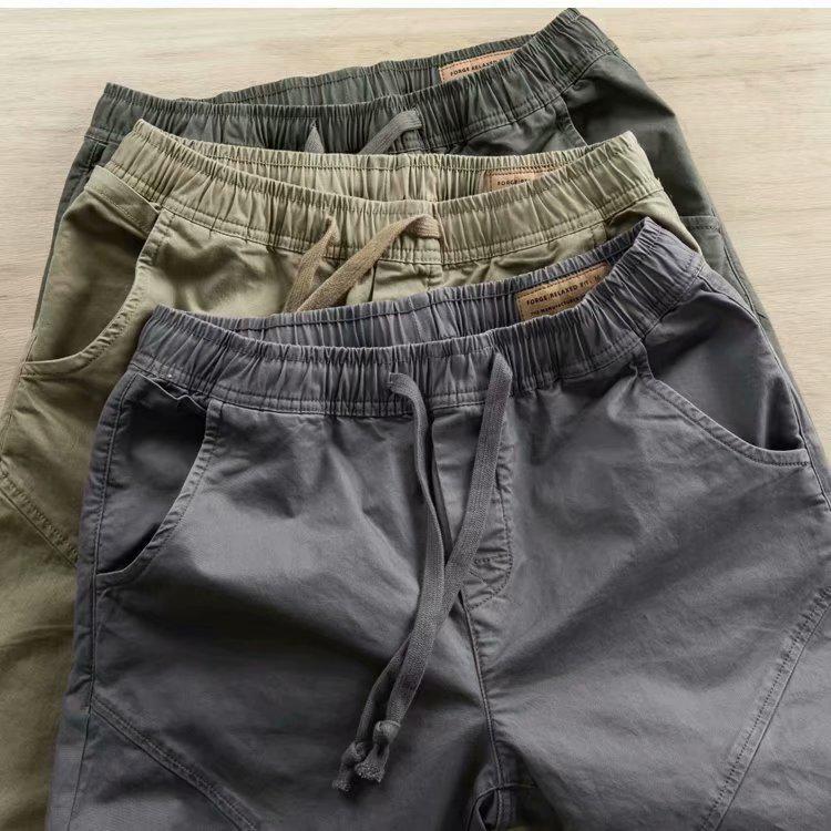 Men's Trendy Korean Solid Color Cuffed Overalls - Casual Spring/Autumn Loose Work Pants