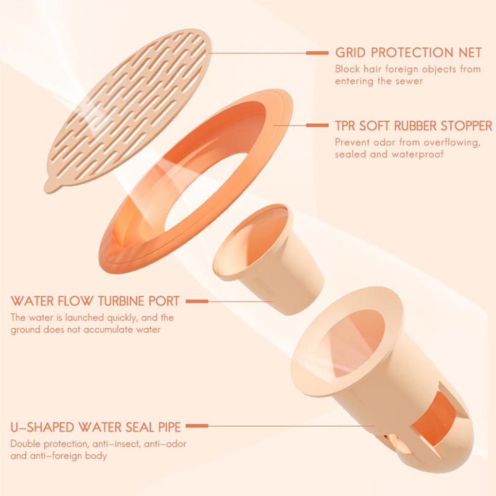 Shower Floor Drain Lightweight 360° Deodorant Drains Plastic Backflow Preventer Insect-Proof Anti-Odor Sewer Core Bathroom