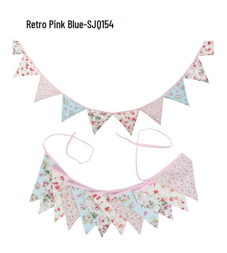 Pink Pastoral Floral Cotton Bunting: Children's Party or Wedding Decoration Hanging Flag