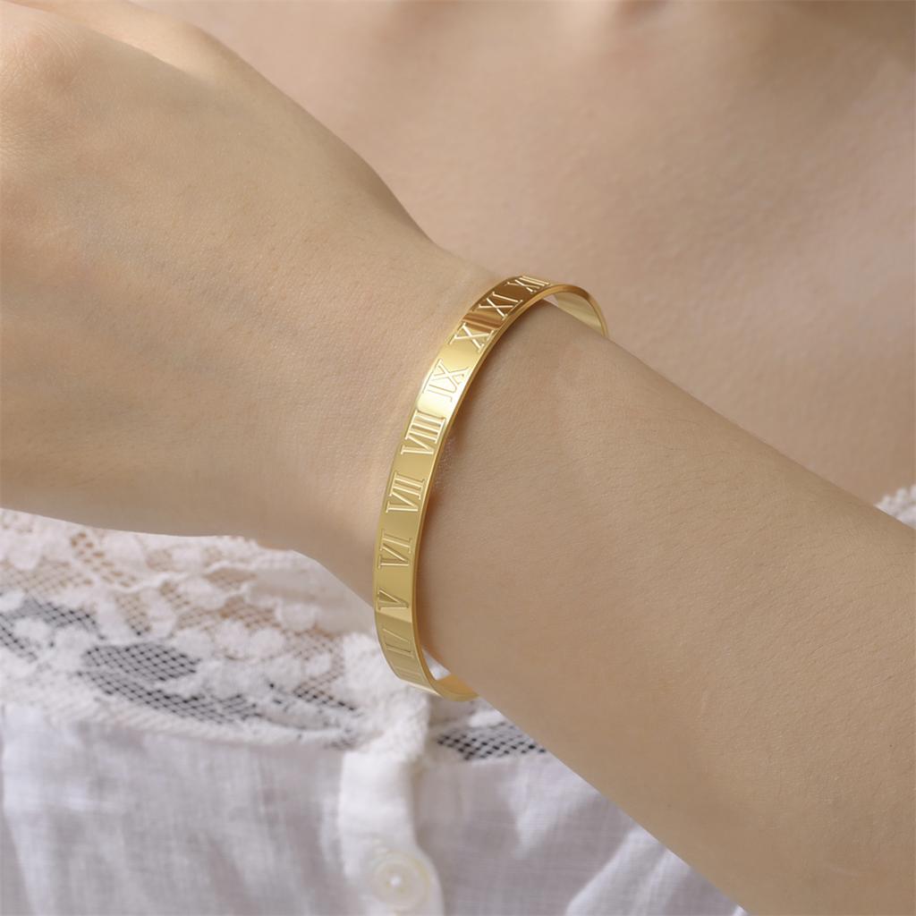  Classic Carving Roman Numerals Bracelet for Women Men Stainless Steel Gold Plated Cuff Bangle Luxury Jewelry Wholesale