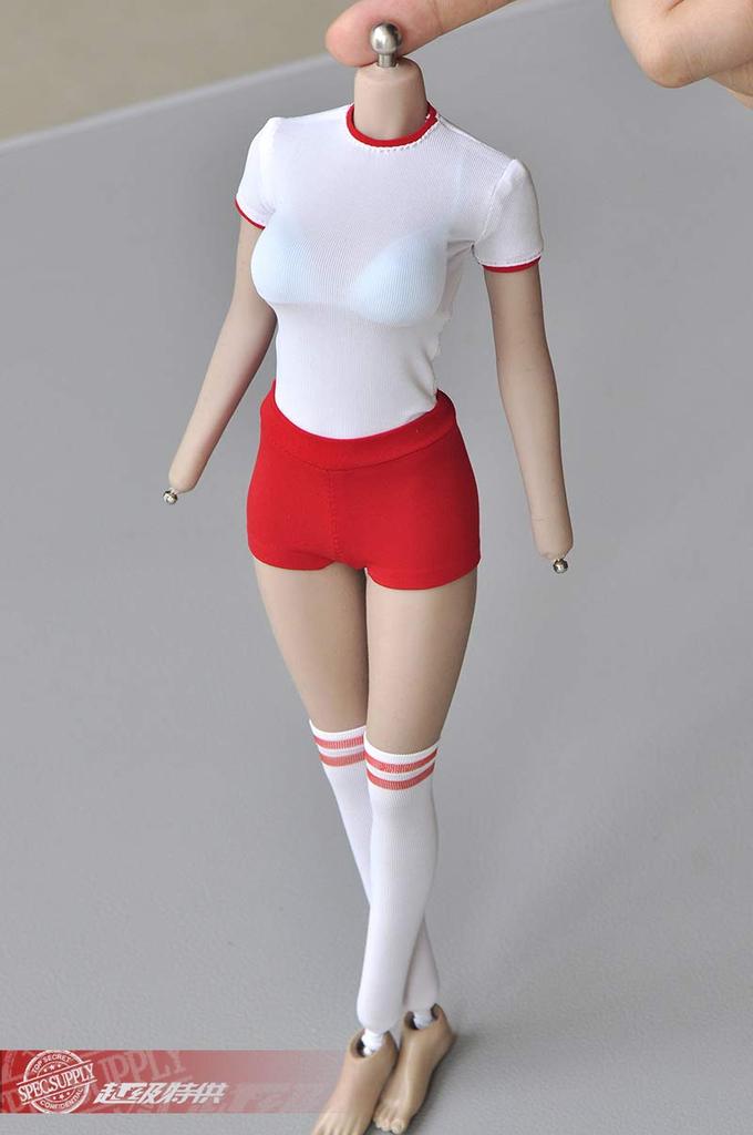 2022 Latest Design for Figure High School Girl Beautiful Gymnastics Clothes and Stockings White Red Tight Waist Type and Head Not [TOYBARJAPAN] 1/6