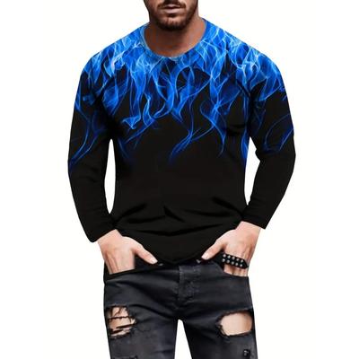 T-shirt da uomo a maniche lunghe con motivo fiamme - T-shirt grafica accattivante per l'estate - Outfit casual alla moda, comodo e di alta qualità