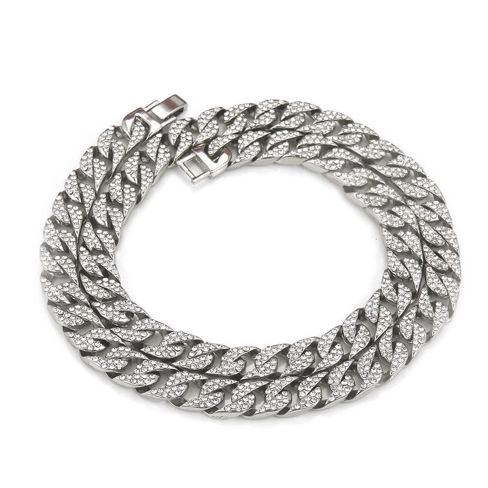 Hot Selling Unisex Silver Plated Hip Hop Necklace Zinc Alloy Strand Chain with Zircon Gemstone for Parties
