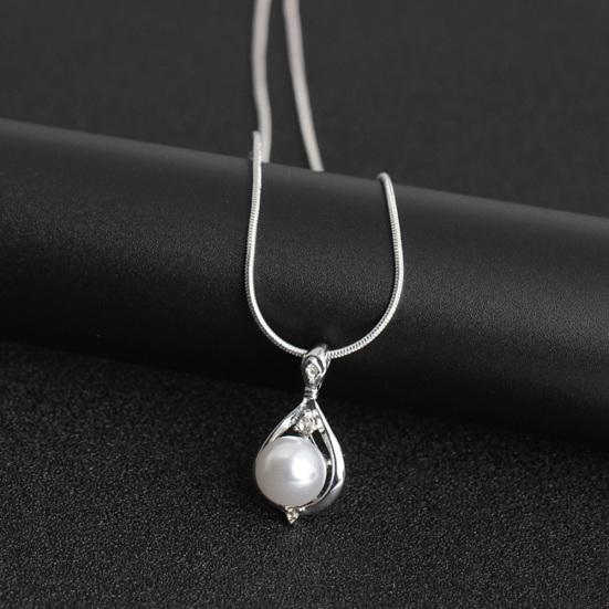 Frauen Runde Imitation Perle Anhänger Halskette Hochzeit Schmuck Geschenk