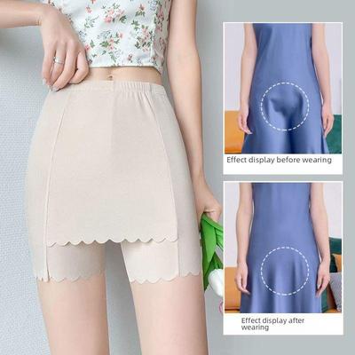 Leggings de Seguridad de Seda de Hielo para Mujer: Sin costuras, No se enrolla, Anti-exposición, Fino para verano, Doble capa que ciñe el abdomen.