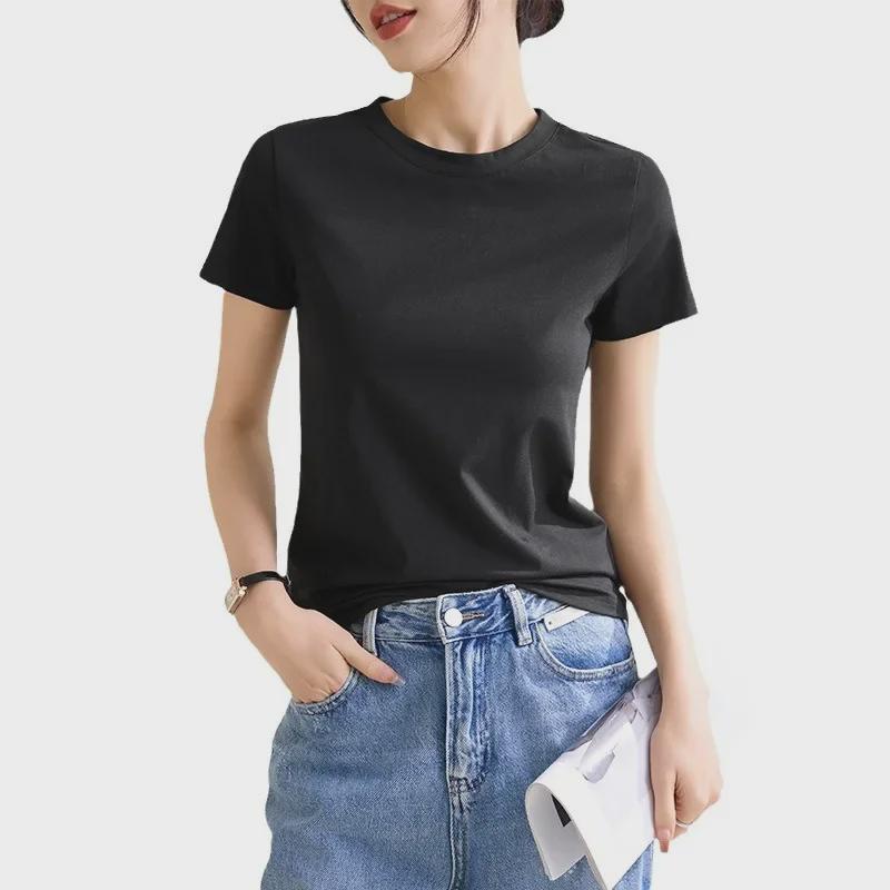 Ice-Feel Slim Fit Cotton Round Neck T-Shirt, Solid Color, Short-Sleeve, Women's 2025 Spring/Summer Collection