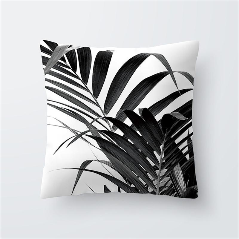 Black and White Tropical Plant Leaf Print Pattern Cushion Cover Home Living Room Sofa Decorative Pillow Pillow Cover 45x45cm