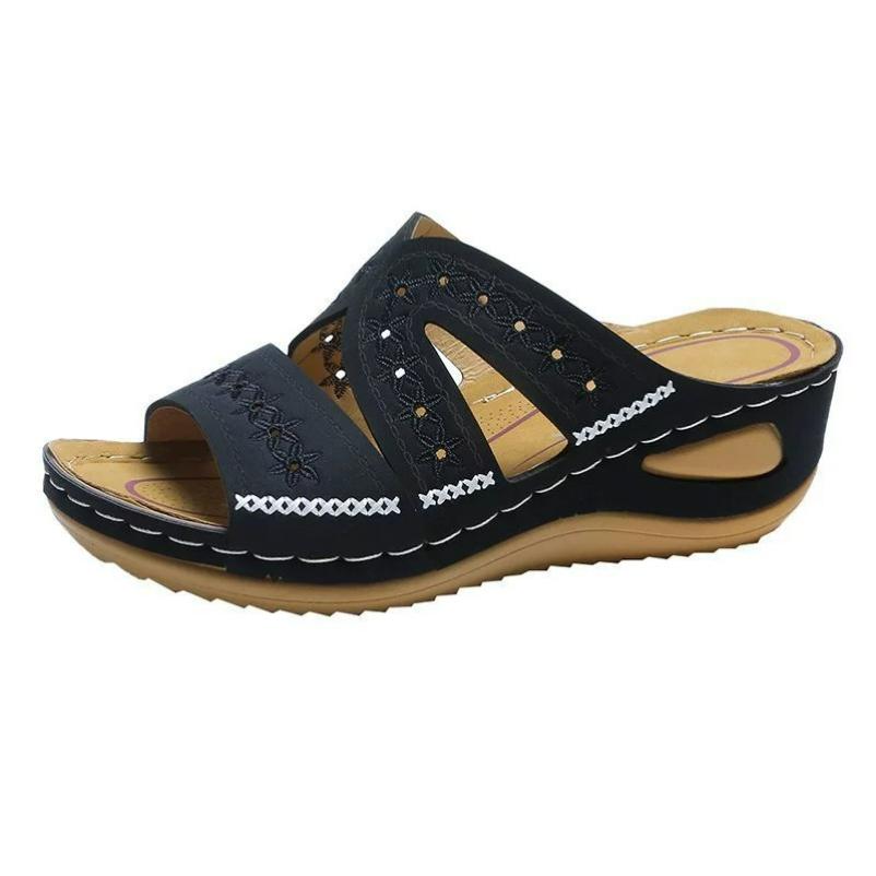 

Sandals and Slippers Women s Wedge-heeled Fish Mouth Thick-soled Plus Size Shoes Multi-color Optional Embroidered Sandals and Slippers Women 35 чёрный