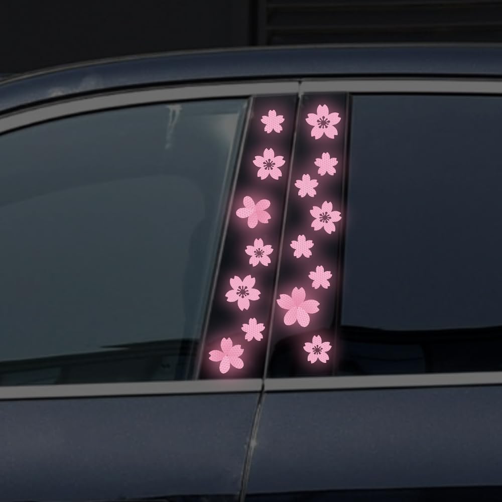 High Intensity Reflective Flower Car B-Pillar Sticker Self-Adhesive Cherry Blossom Center Pillar Decal Waterproof Vinyl Decal DIY Car Window Bumper