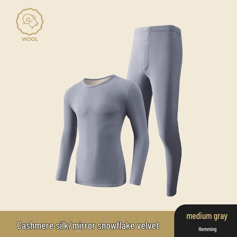 Ropa interior térmica de cachemira y seda alemana: Conjunto Unisex sin Costuras de Cuello Redondo para Otoño e Invierno