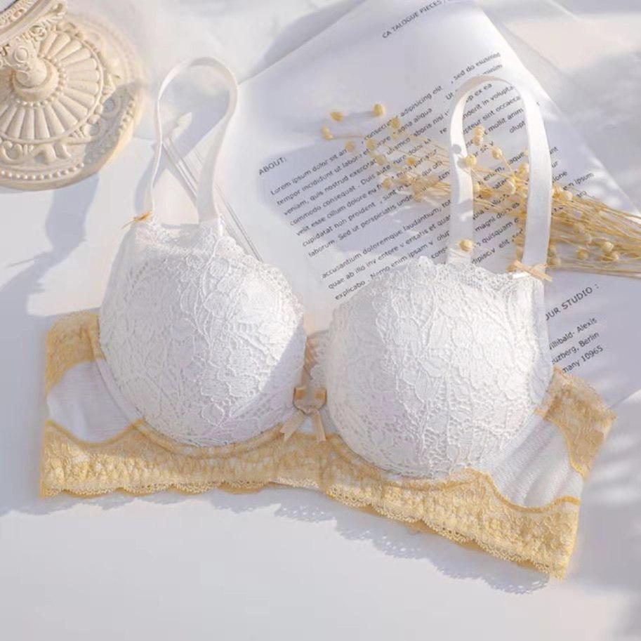 Damen Push-Up Spitzen-BH Set: Ohne Bügel, Verdickte Unterstützung, Verstellbare Seiten, Verbessert kleine Brust.