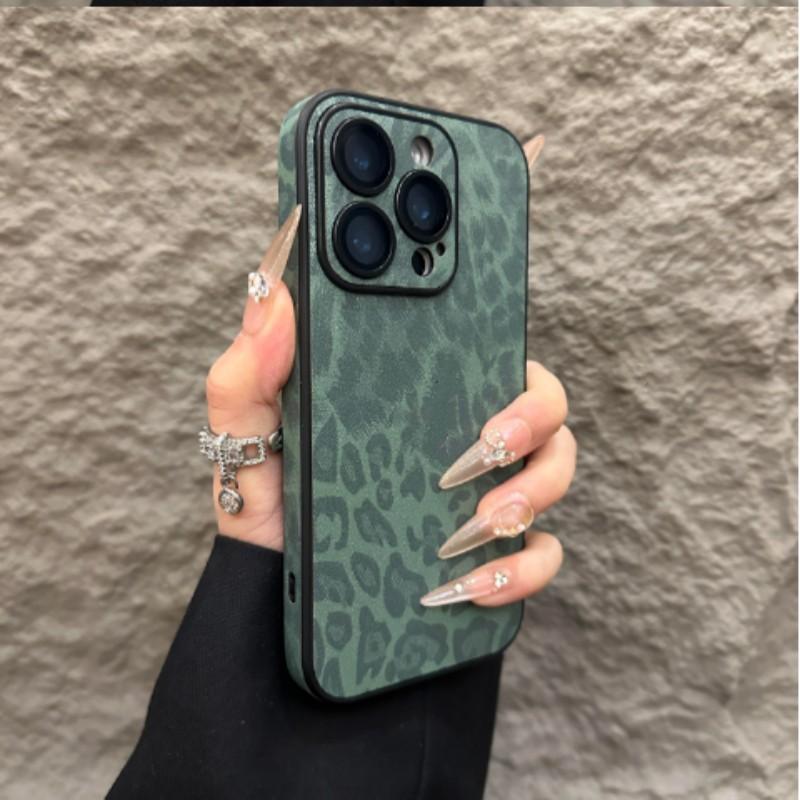 Applicable To IPhone16promax Mobile Phone Case Leather Leopard Print Apple 15 Full-pack Anti-fall 14 Protective Case High-end Feeling