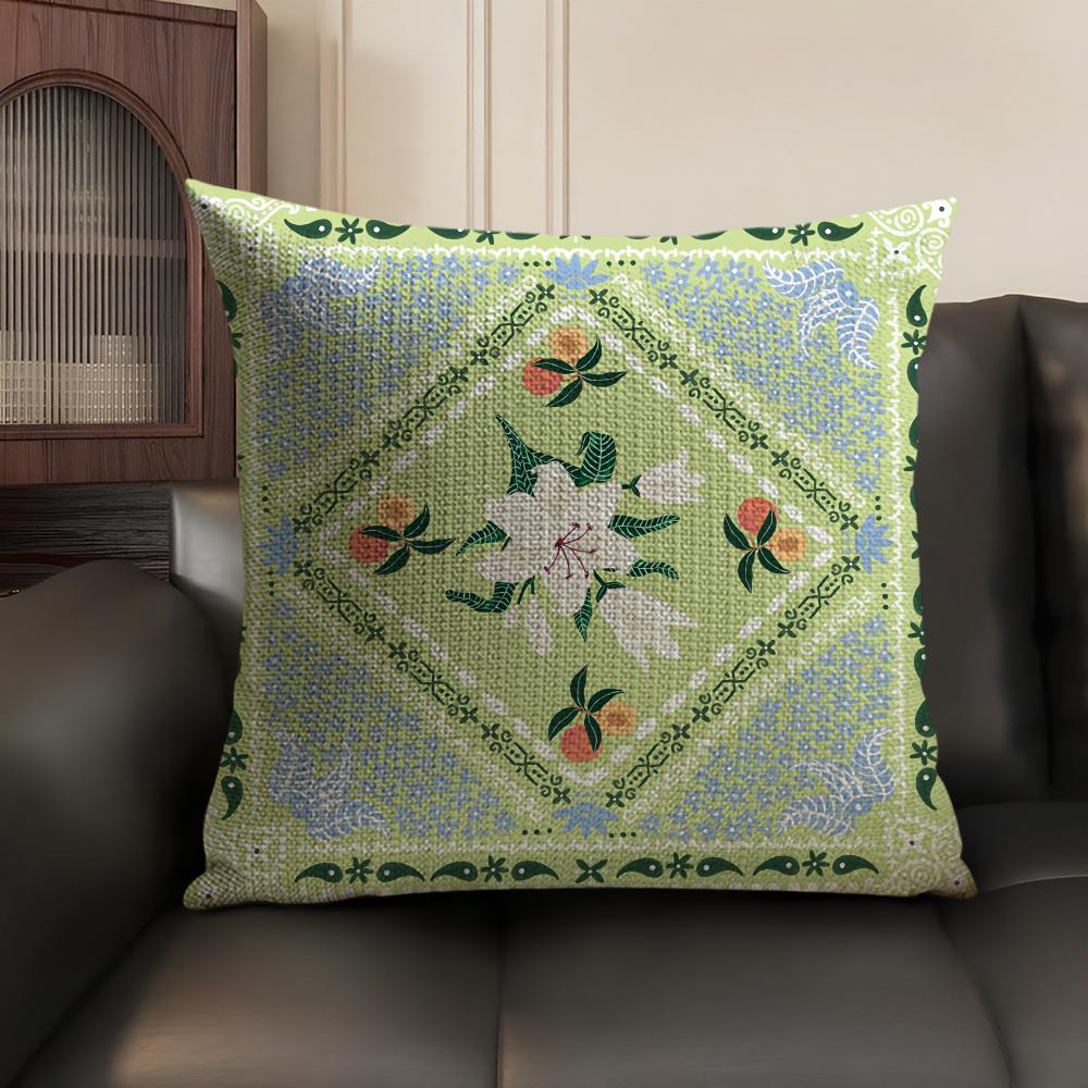 Cute Cartoon Flowers Fashion Art Cushion Cover Natural Linen Organic Fabric DoubleSided Printing Sofa Home Decor Pillow Case