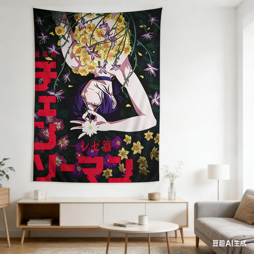 Reze Anime Tapestry Multiple Sizes Digital Print Chainsaw Man Bomb Devil Polyester Bohemian Mandala Wall Hanging Dark Sweet