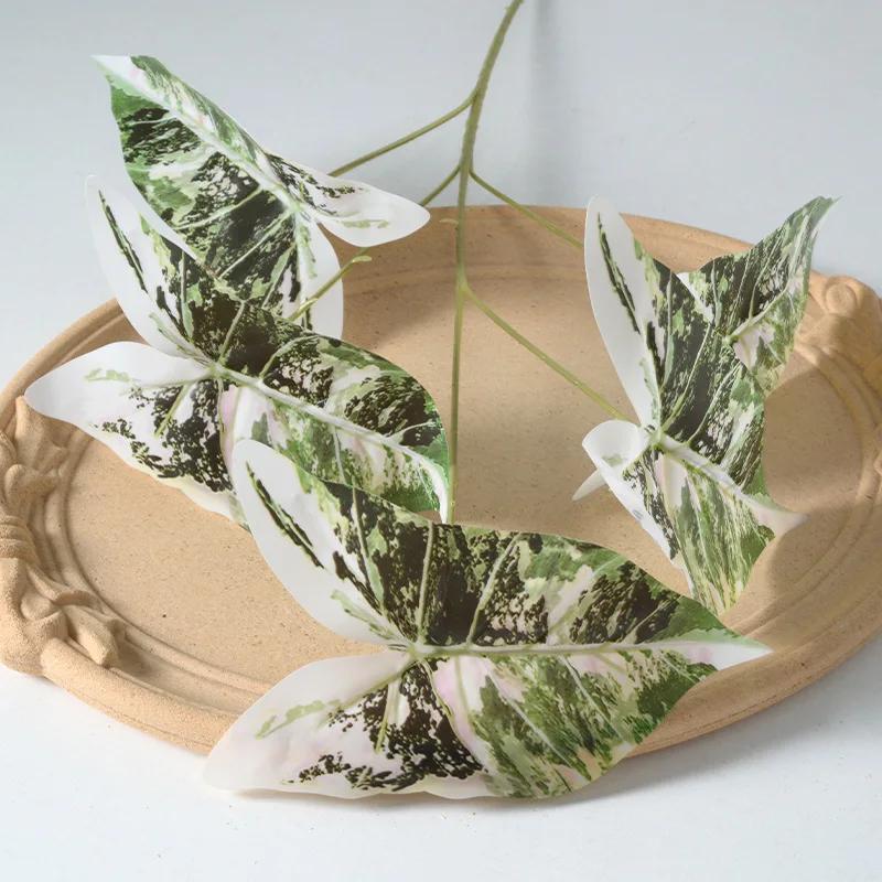 50cm Artificial Plants Film 5 Forks Colorful Taro Leaves Table Decorative Simulation Green Plant Leaf Wedding Decoration Floral