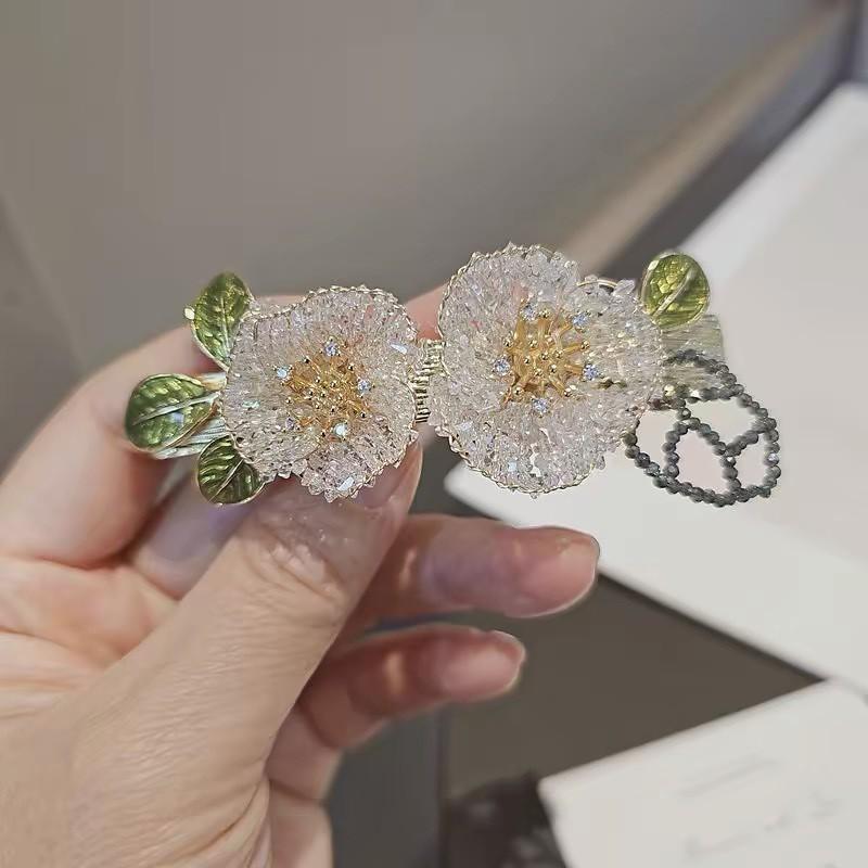 Handmade Camellia Flower Hair Clips Women Elegant Clip Accessory In White Blue White