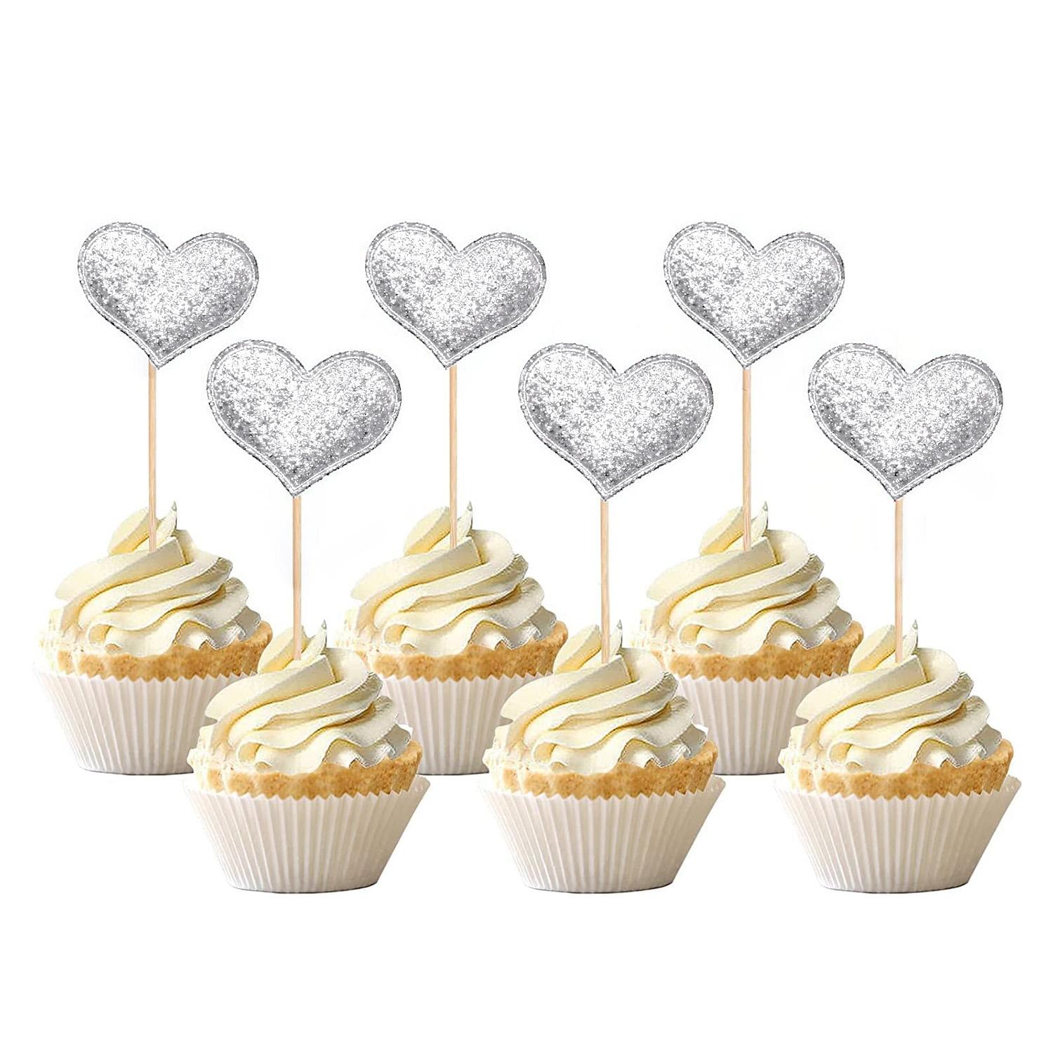 

100pcs Glitter Pink Heart Cake Toppers Heart Cupcake Toppers Valentine s Day for Sweet Love Theme Wedding
